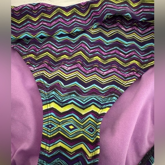 Athleta Geometric Bikini Bottoms Medium Aqua Purple Brown - Picture 2 of 5